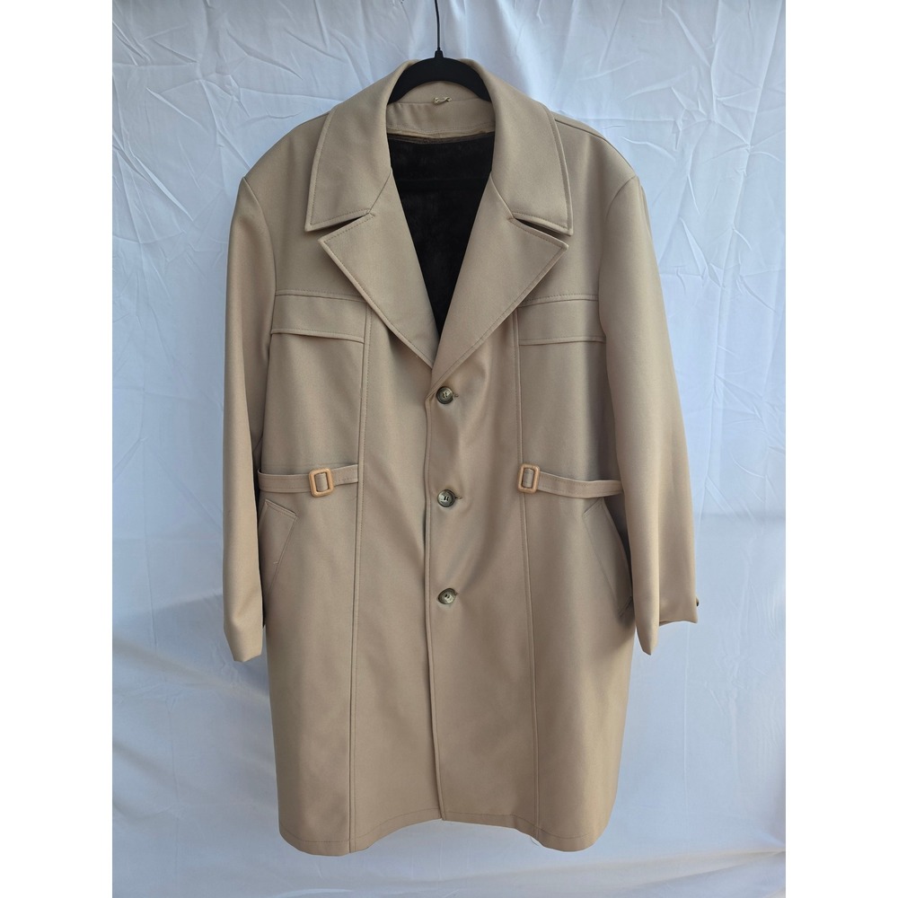 Vintage John Blair Mens Tan Beige Faux Fur Lined Car Coat Overcoat 48R